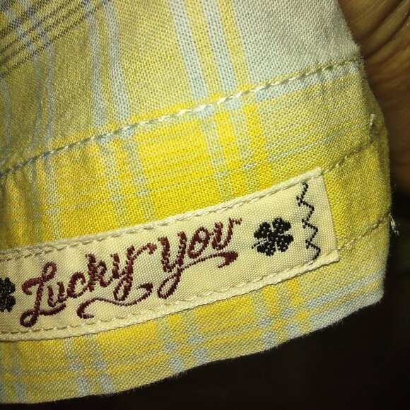 Lucky Brand Men's XXL Western Shirt Pearl Snap Long Sleeve Yellow & Blue Plaid - Picture 6 of 8